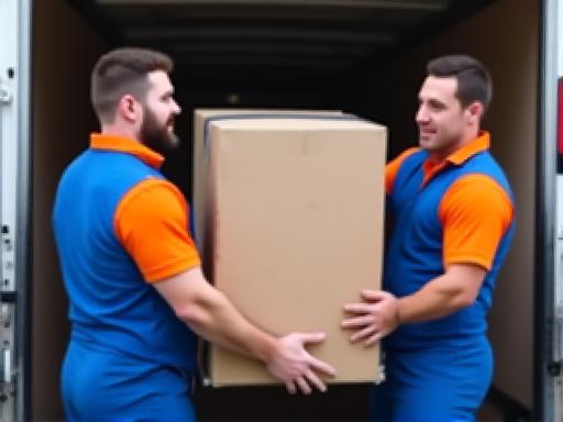 Labor crew lifting a heavy moving box